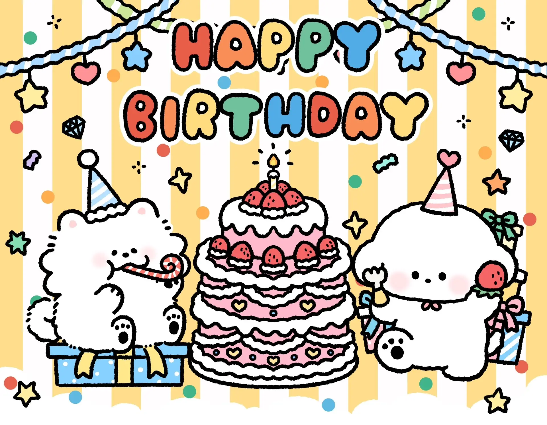 原创小狗生日图插画合集。可以自用做生日投屏哦～