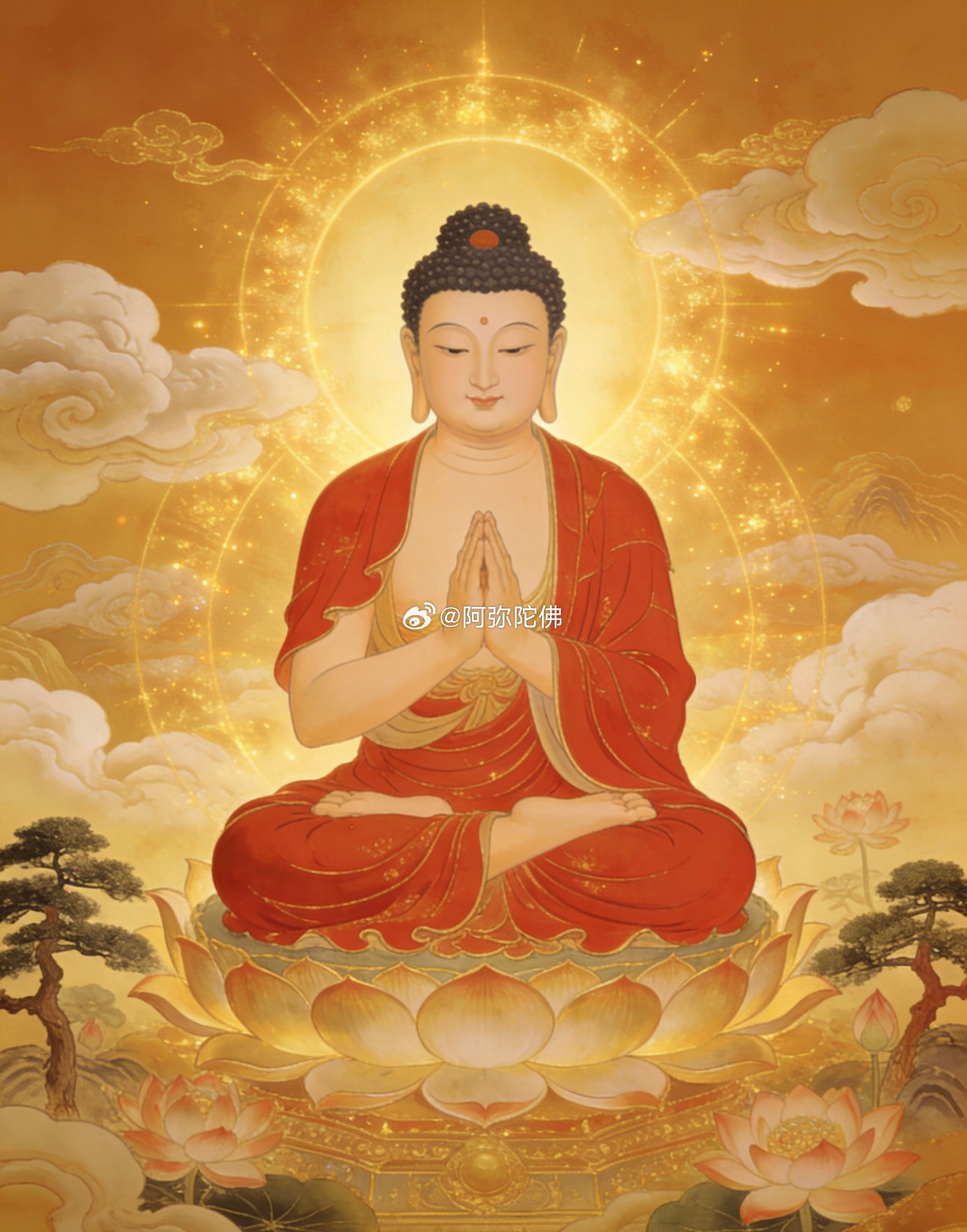 见佛陀坐像，见者好运降临，平静吉祥相伴。阿弥陀佛 
