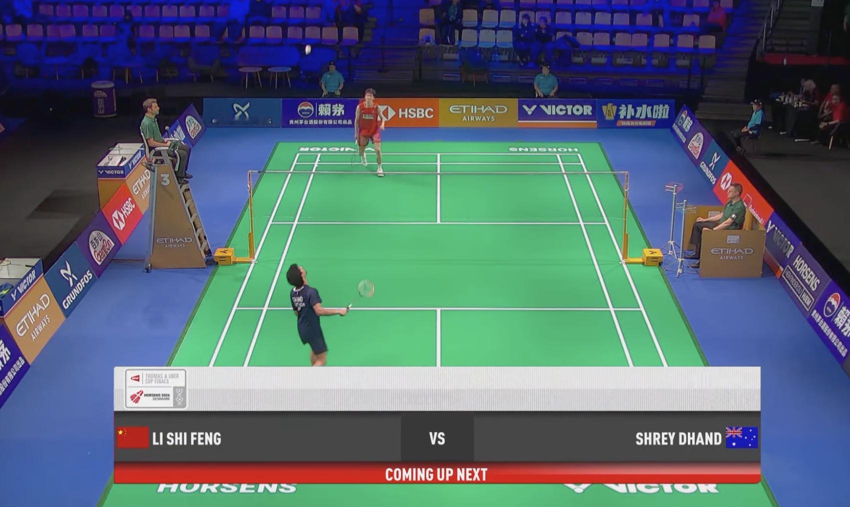 二单：李诗沣🇨🇳 vs 🇦🇺丹德，比赛马上开始！国羽汤尤杯揭幕战2026