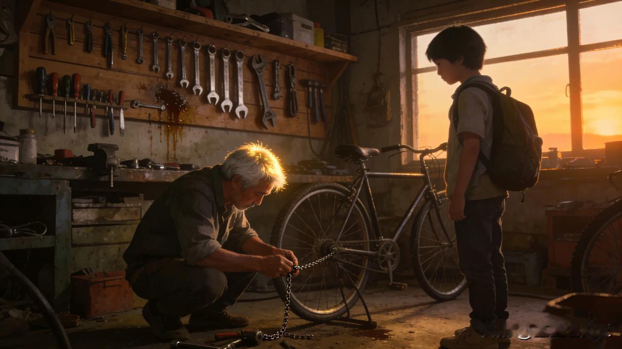 街角的修车铺
 
清晨的风裹着油条香掠过巷口，老王的修车铺又吱呀一声开了门。褪色