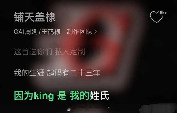 王鹤棣新歌歌词，KING 是我的姓氏 