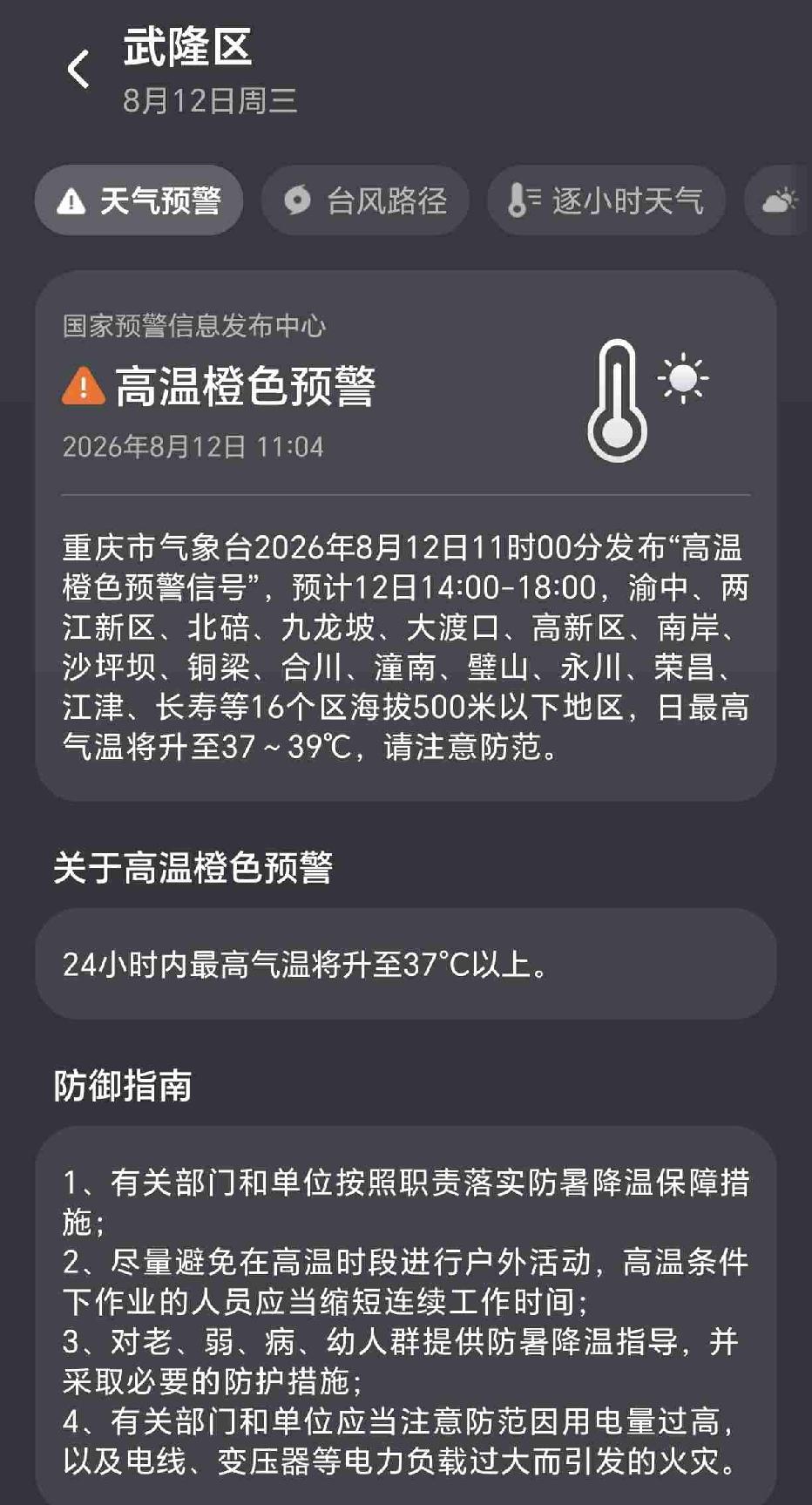 今天又收到高温橙色预警，主城大部分地区气温最高可达39度，不过我在高海拔的仙女山