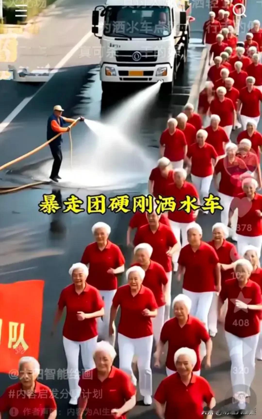 网上疯传的“洒水车精准喷洒暴走团”视频，明眼人一看便知都是它们都是人为制作合成的
