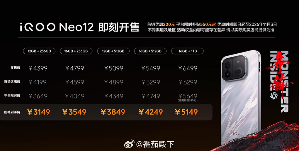 这……假的吧？iQOO Neo12卖这个价！SoC不要钱吗！！！内存不要钱啊！！