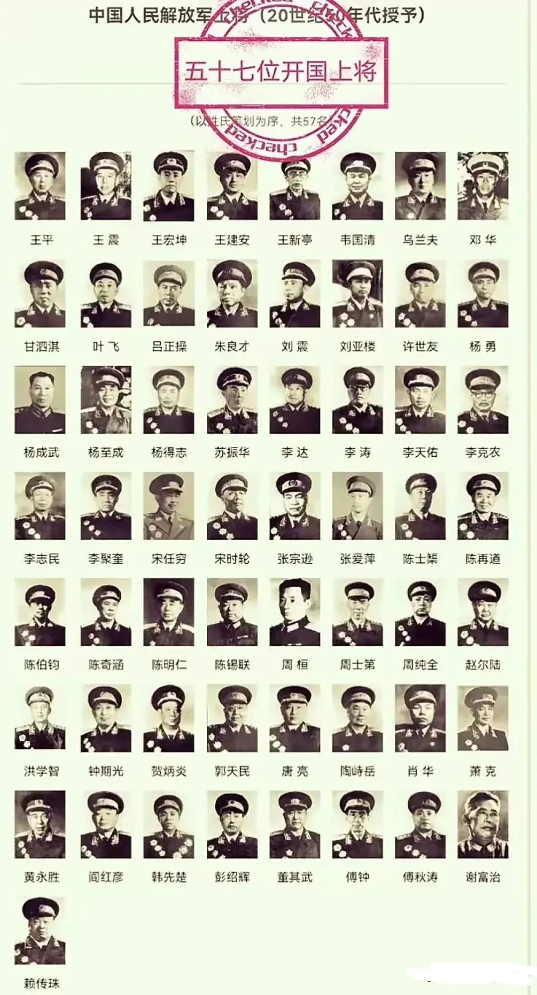 开国将帅 新中国57位开国上将是上世纪五十年代中国人民解放军将官阵容中不可或缺的