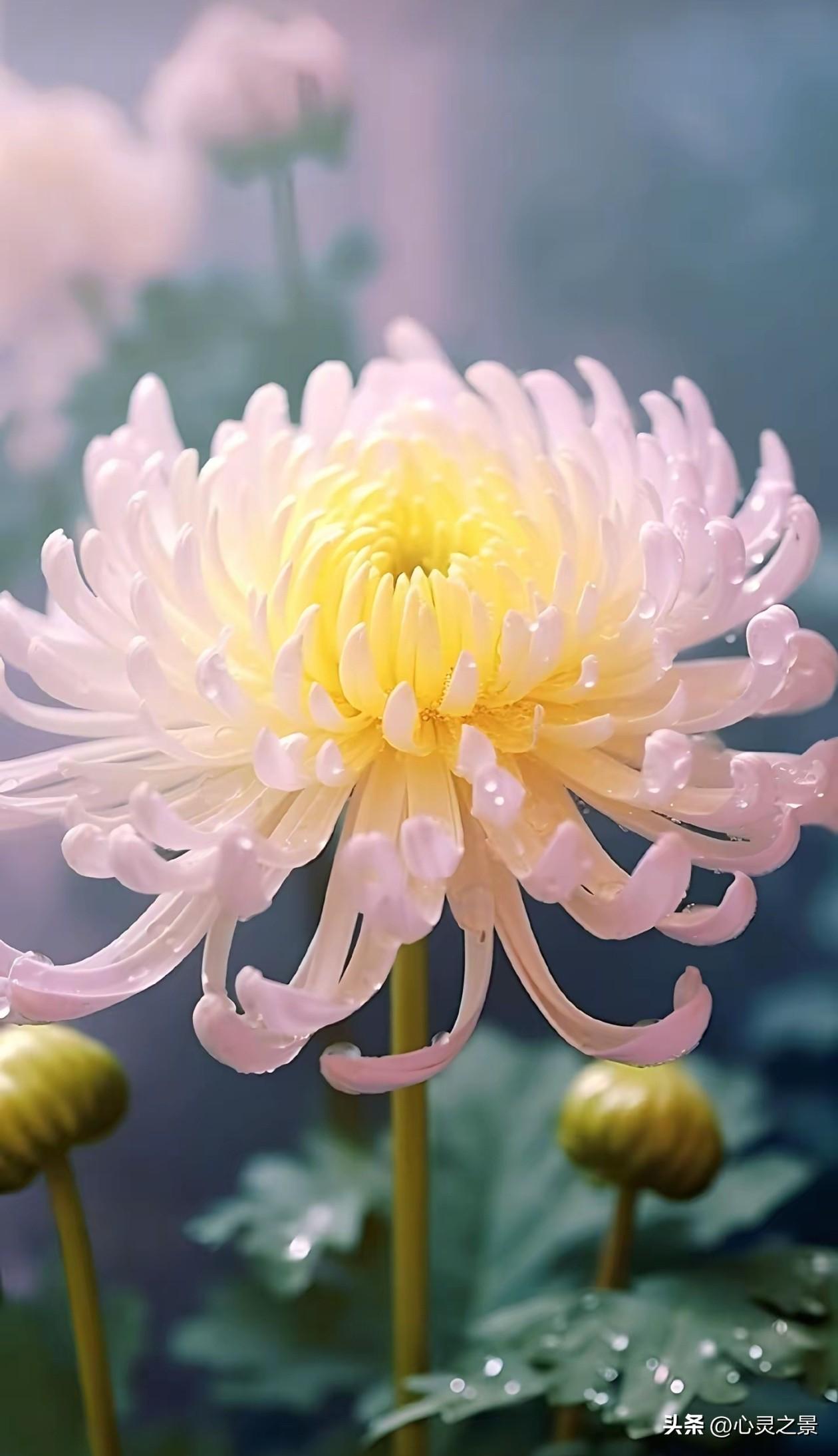 谁能拒绝一整组神仙秋菊！
粉黄带水珠温柔易碎，深紫饱满层层叠叠，还有少见的清新绿