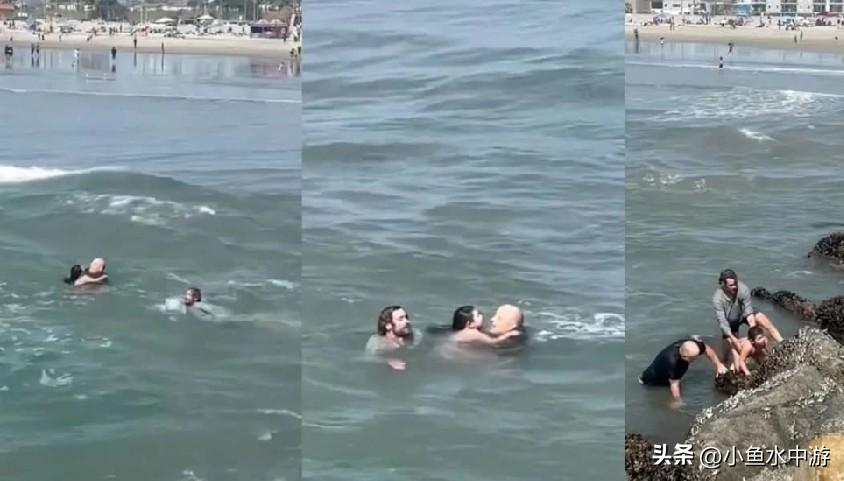 美国一名冲浪教练发现一对父女在海中受困于离岸流，二话不说地跳入海里英勇救人，被誉