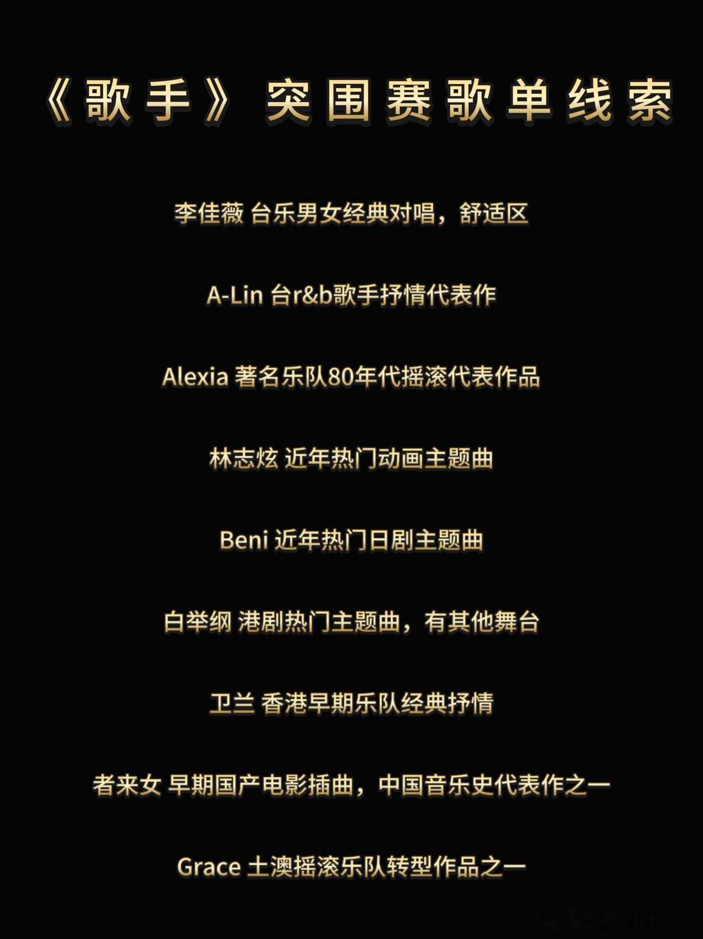 《歌手》突围赛歌单线索（附部分推测歌曲）理性吃瓜，真假自辨，一切以节目播出为准。