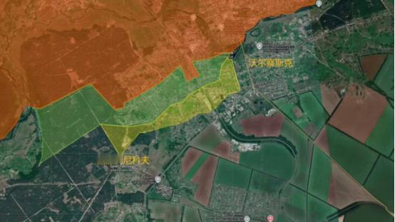 俄军在哈尔科夫北部沃尔昌斯克的进展。大部分市区已经被俄军占领，大部分乌军补给线也