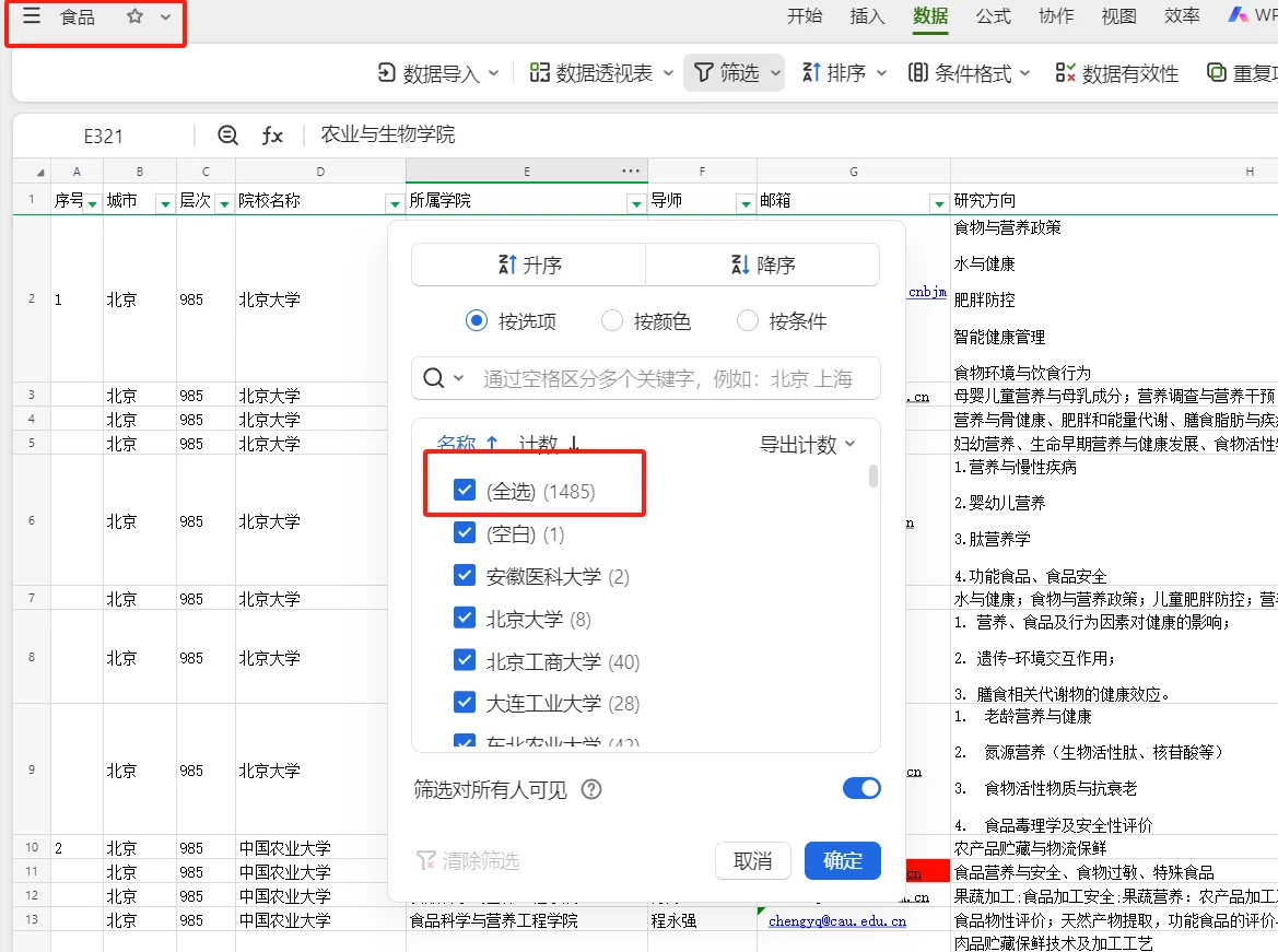 食品专业1400多个博导已集齐