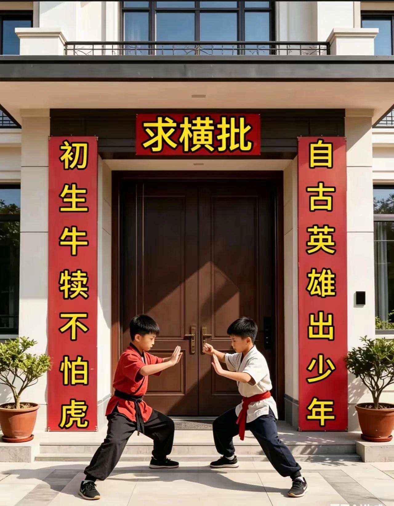 上联 自古英雄出少年，
下联 初生牛犊不怕虎。
横批 ：一飞冲天