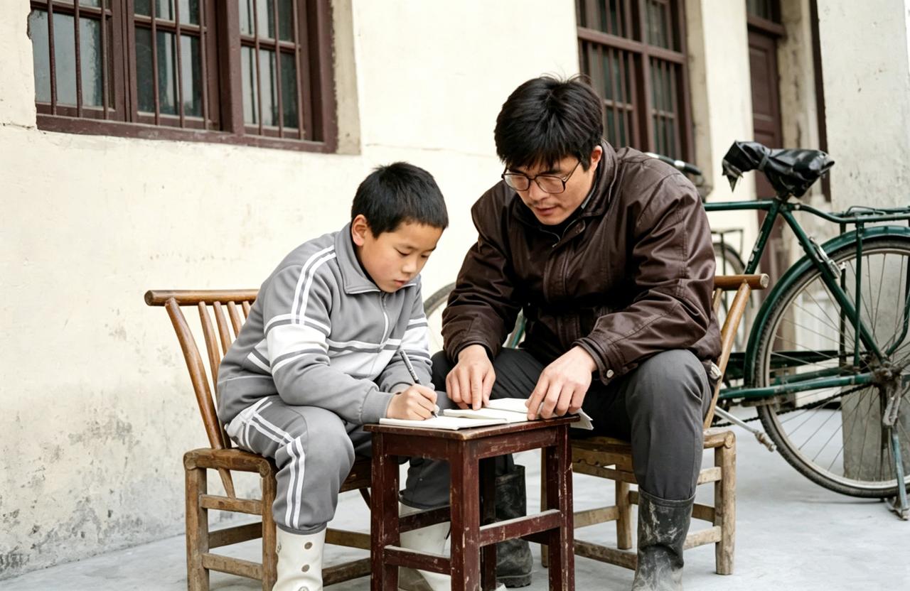 这是1993年家庭教师李志龙给筻口村五年级小学生何青辅导功课。当年，筻口村可是有