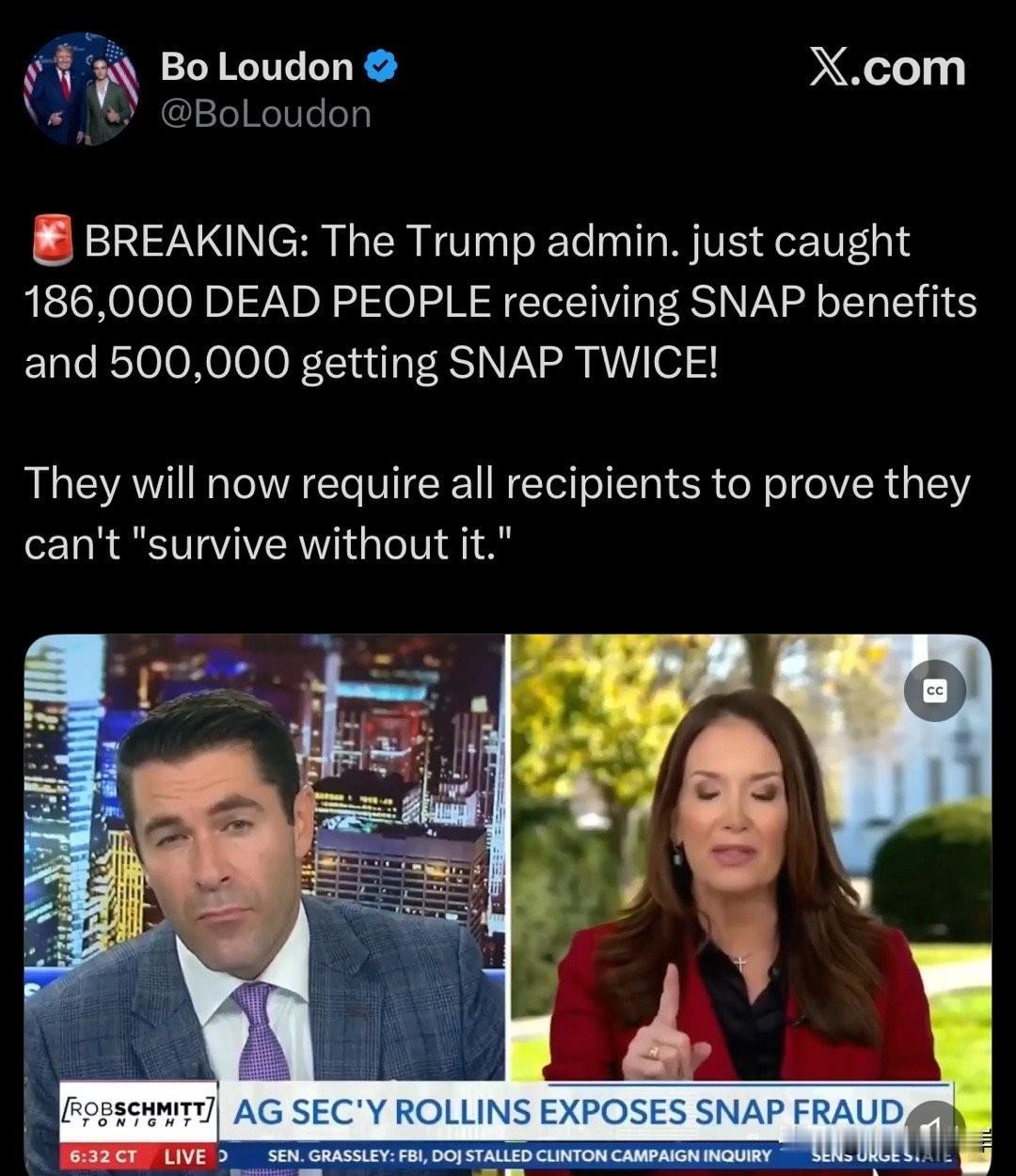 突发：川普政府刚刚发现，有 18.6 万名已故人员 仍在领取 SNAP（食品券）