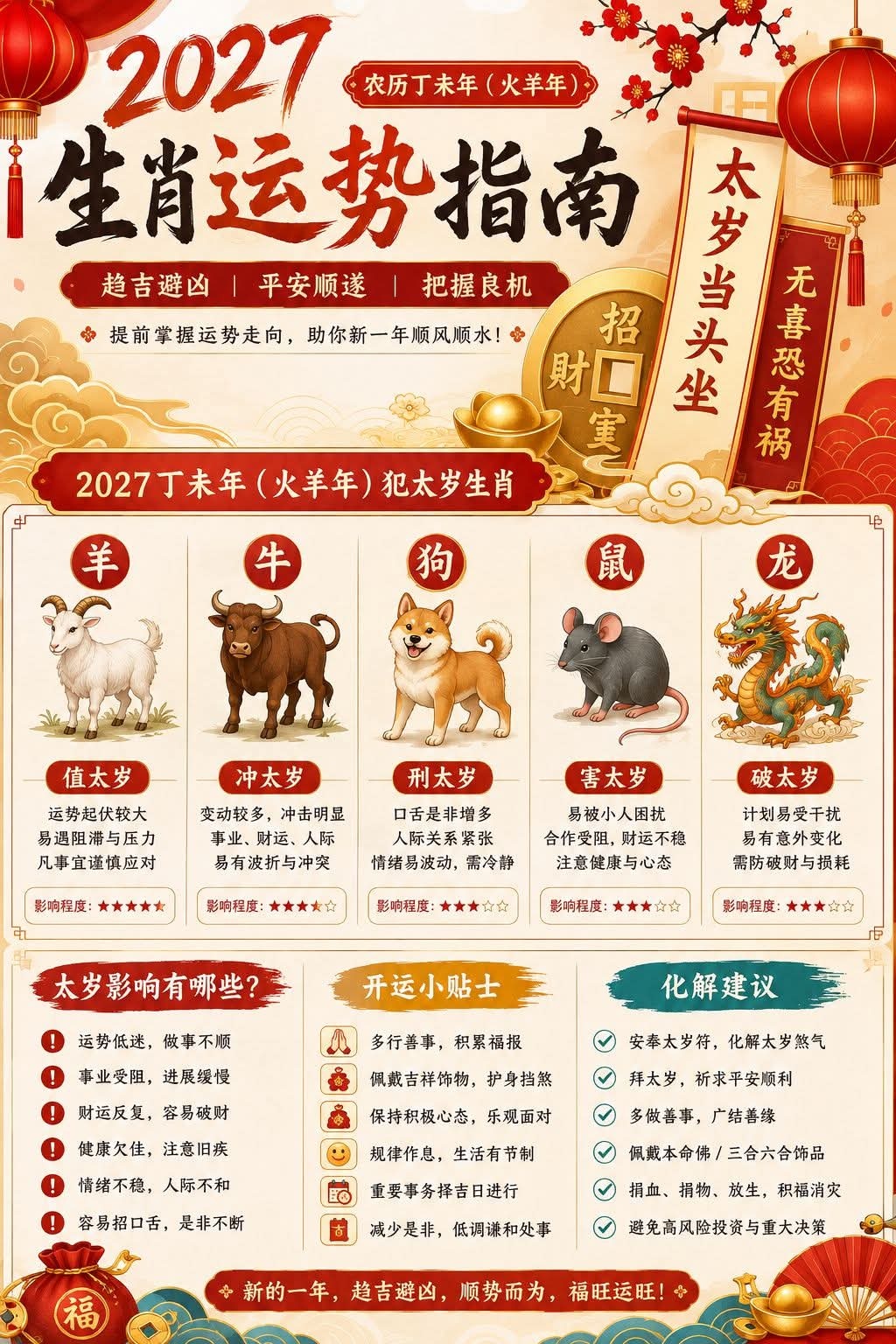 时令节气已进如立秋了；2027年丁未羊年犯太岁者；宜保守行事、注意交通安全、投资