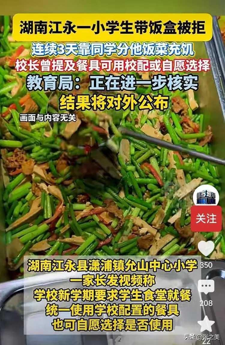“学校要求统一餐具被骂上热搜！但背后的‘难’，可能家长没想过…”
 
湖南小学生