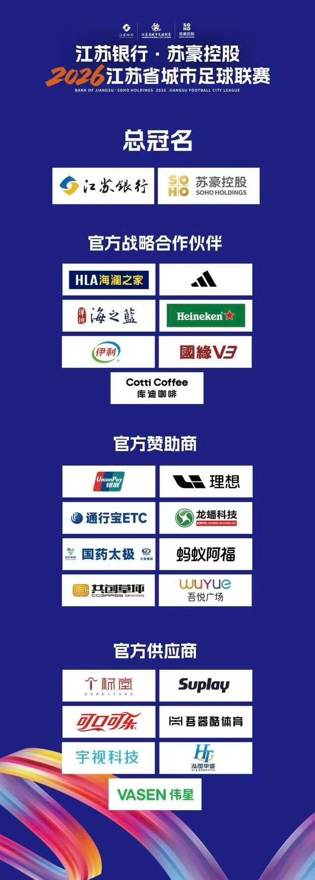 2026年苏超赞助商名单重磅官宣！2026 苏超新赛季商业价值拉满，24 家赞助