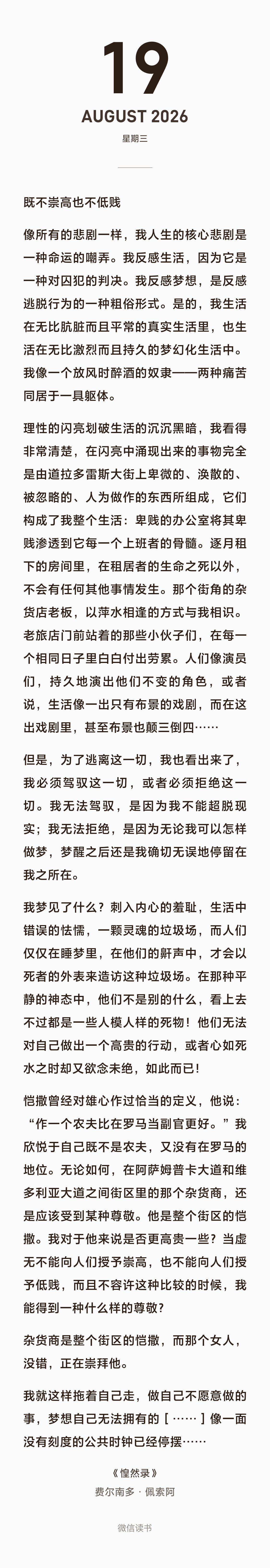 “我看得非常清楚，在闪亮中涌现出来的事物完全是由道拉多雷斯大街上卑微的、涣散的、