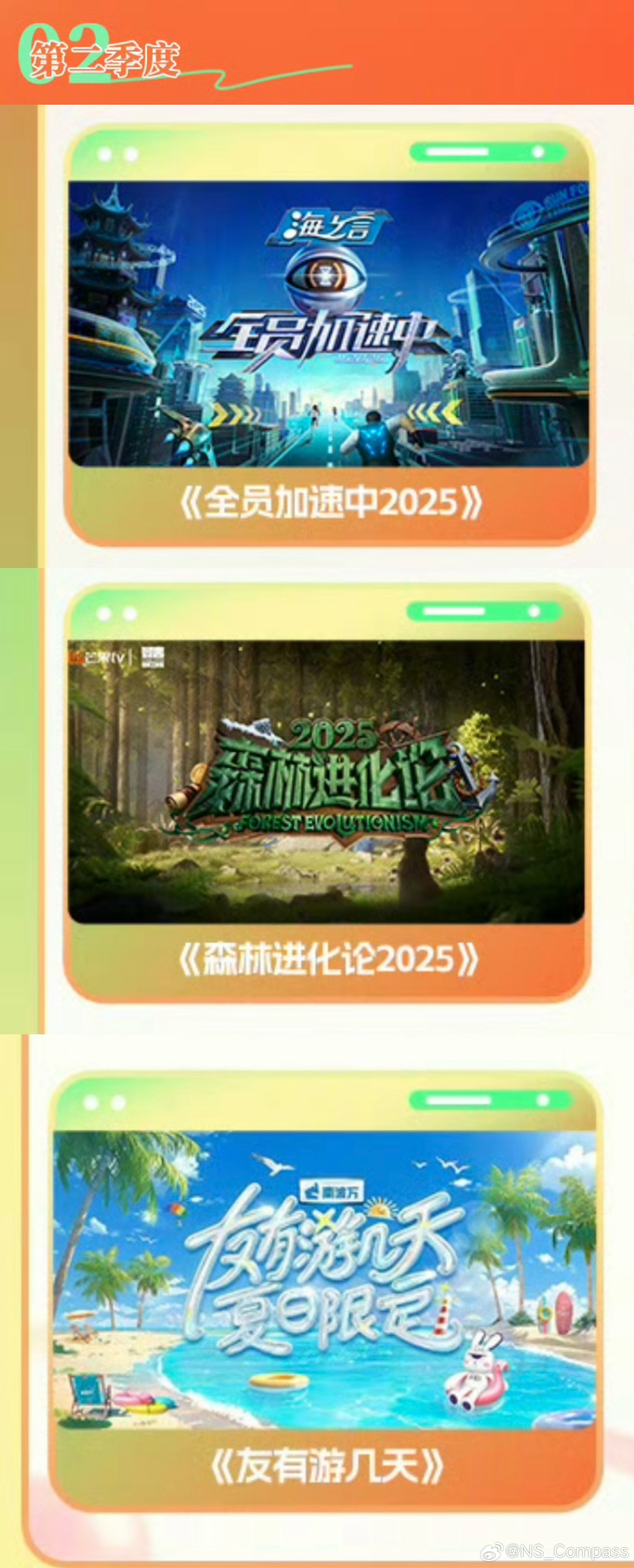 2025芒果领鲜大会芒果2025综艺片单 第二季度：《森林进化论3》、《友有游几