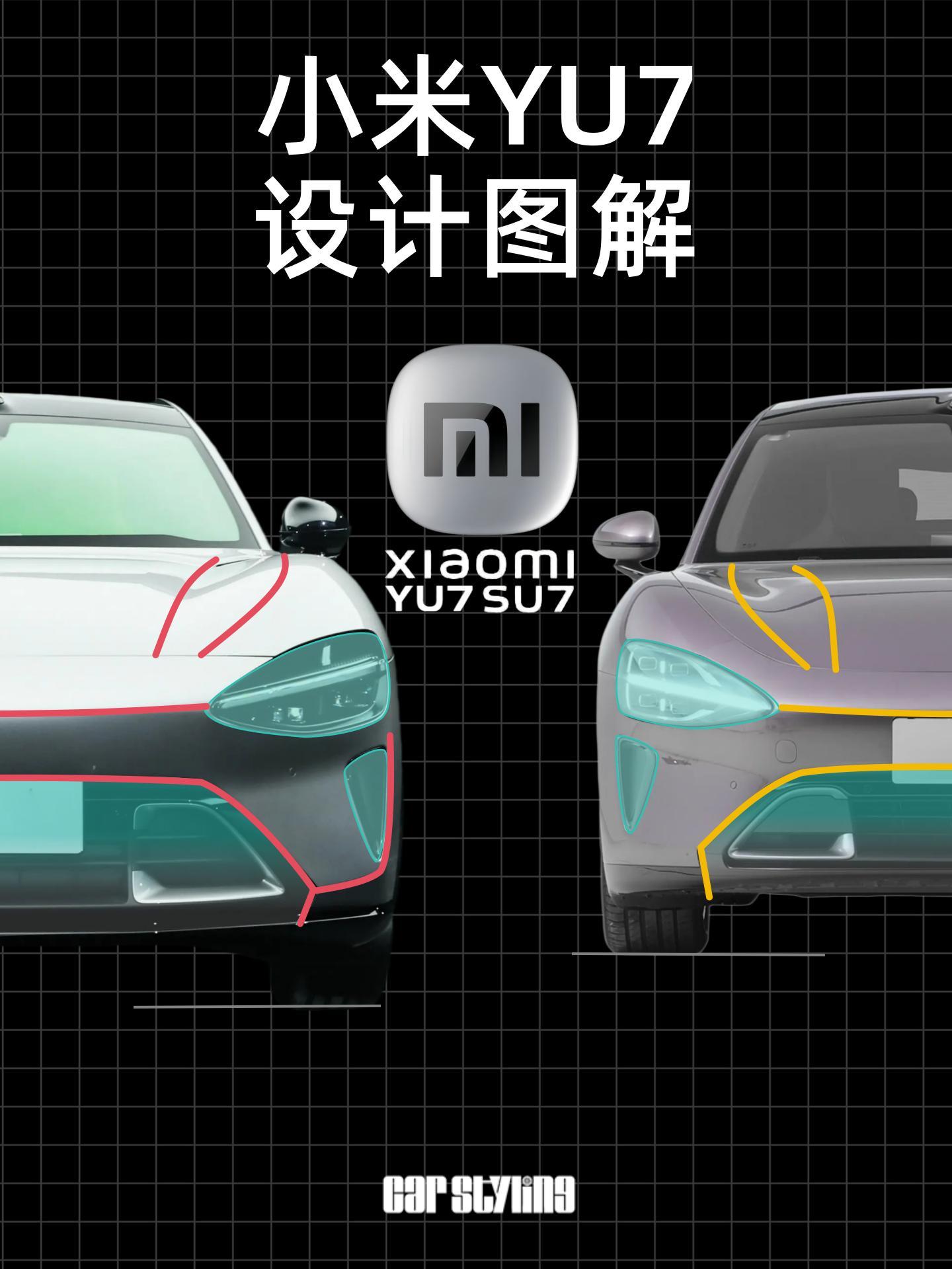小米YU7 vs SU7设计图解小米YU7发布了，外观大家已经看过很多今天咱们来