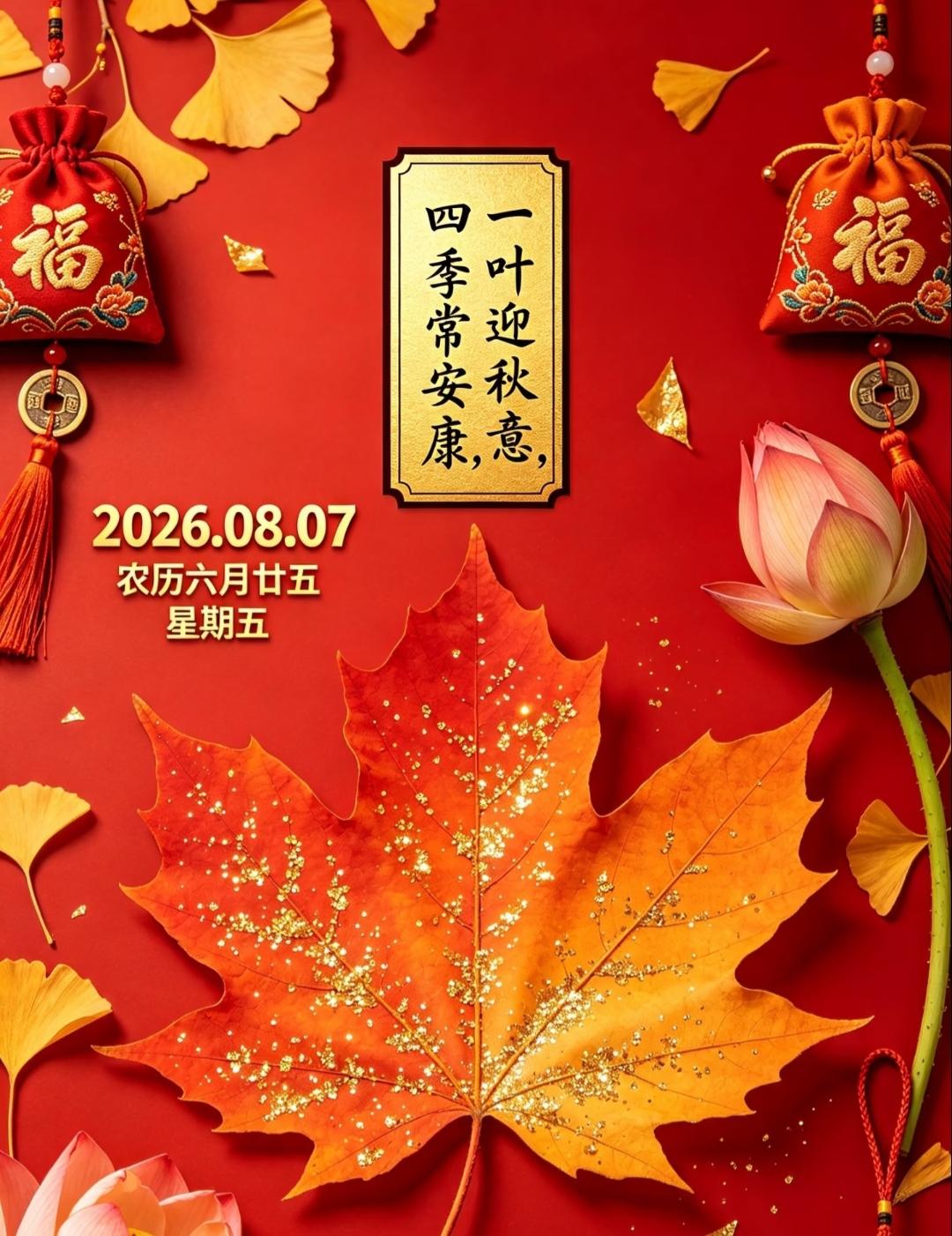 今日立秋，祈愿全家安康🍂
秋风送福，愿平安伴你左右。
冷暖交替，谨防感冒。
财