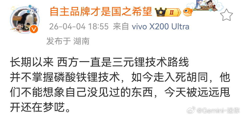 说了一句：西方一直坚持三元路线，有些人直接应激最典型的莫过于：三元出货量最大的是