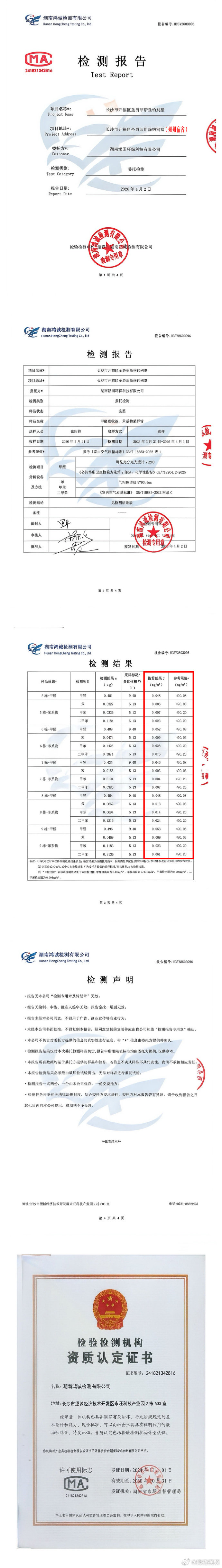 【浪姐否认甲醛超标】浪姐甲醛检测报告5月28日，针对网传“浪姐宿舍甲醛超标”的不