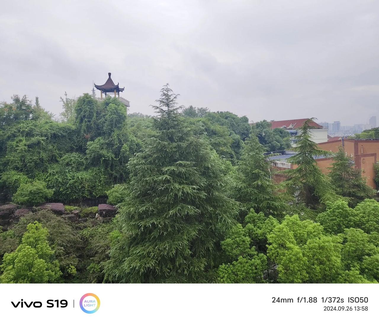 #一张图证明秋天来了#
尽管不是秋高气爽，但凉爽的天气如沐春风，秋山红亭，绿松翠