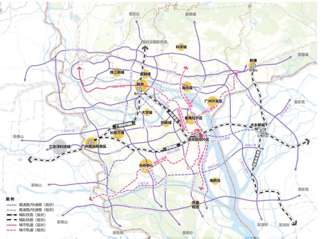 广州番禺的城际铁路交通正日趋完善，已形成 “现状织网、规划扩容” 的立体格局。