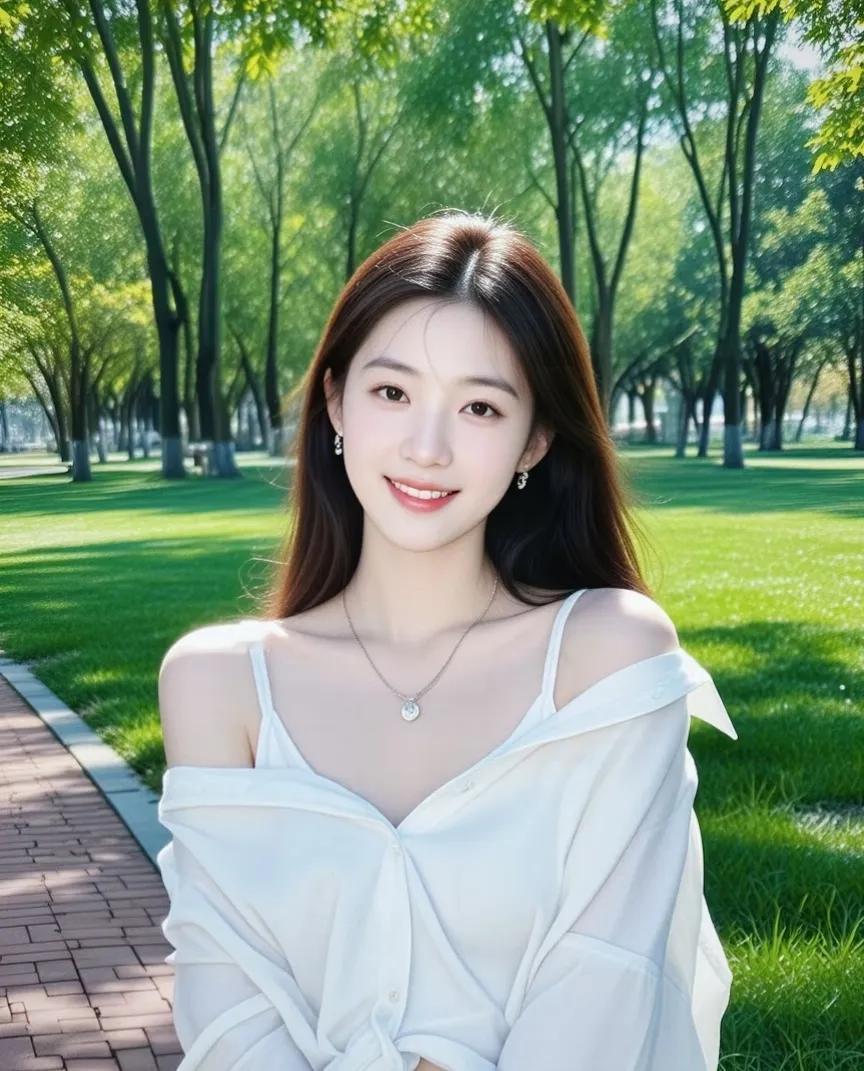 阳光明媚的午后，少女在公园里微笑少女感笑容 公园时尚少女