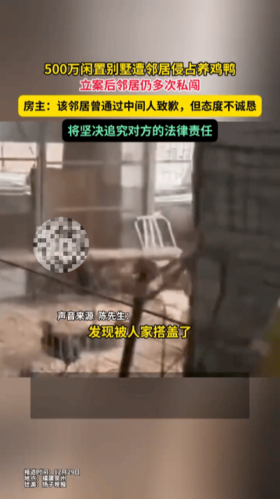 500万别墅成了鸡鸭舍，报警后邻居还在偷东西……
 
福建泉州的陈先生推开别墅大