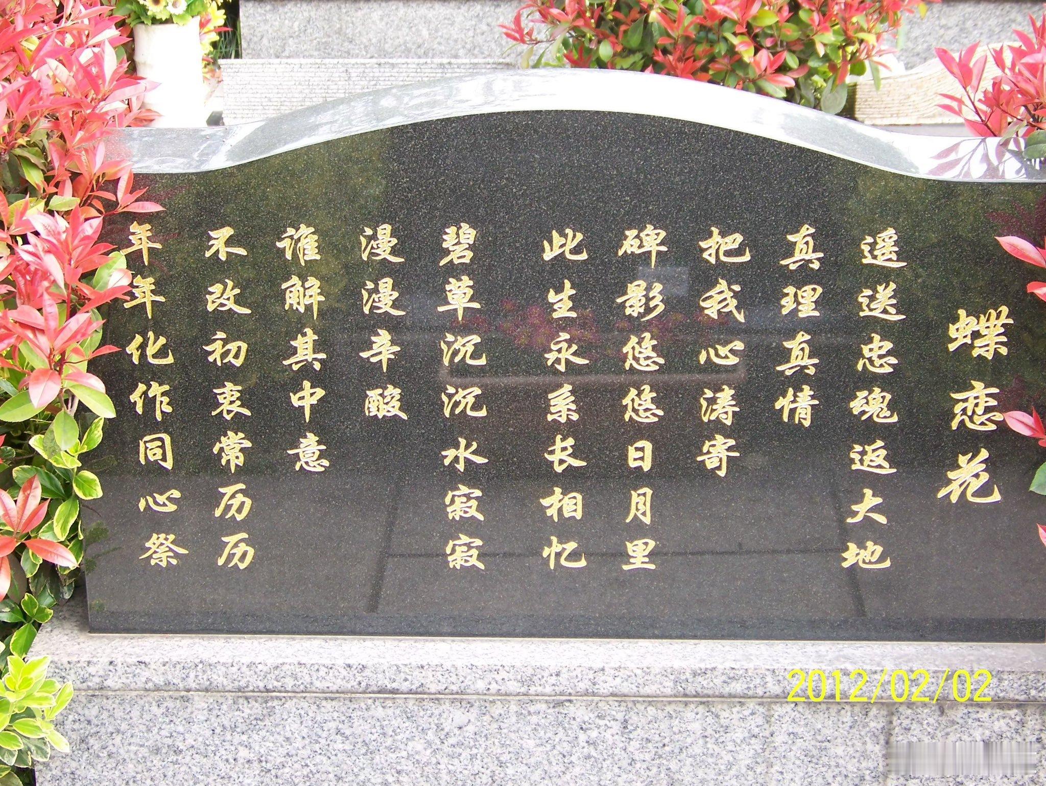 《蝶恋花》遥送忠魂返大地，真理真情，把我心涛寄。碑影悠悠日月里，此生永系长相忆。