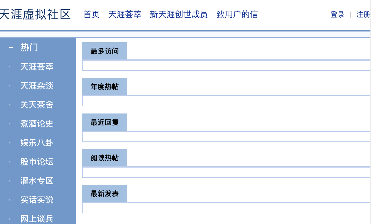 天涯社区复活天涯社区 打不开啊，实在是打不开，一直都是这个界面，有没有和我一样的