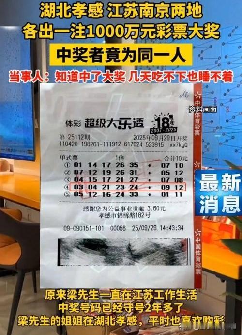 奇迹降临！两地彩票中心同时爆出重磅消息——同一幸运儿独揽1000万大奖！据核查，