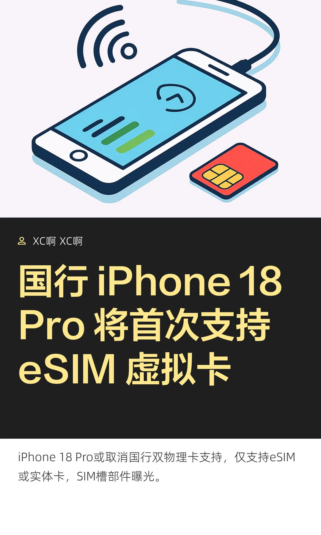国行 iPhone 18Pro 将首次支持eSIM 虚