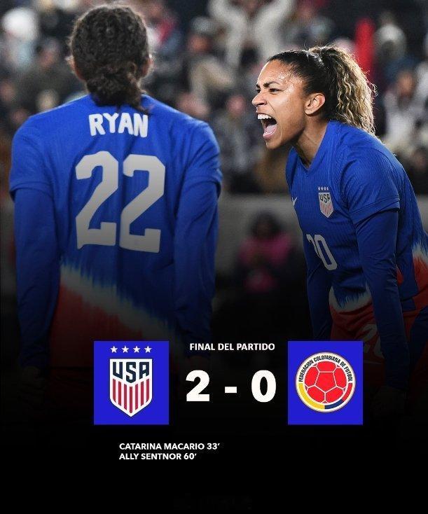 美国女足🇺🇸在SheBelievesCup的第一场比赛中2-0击败哥伦比亚女