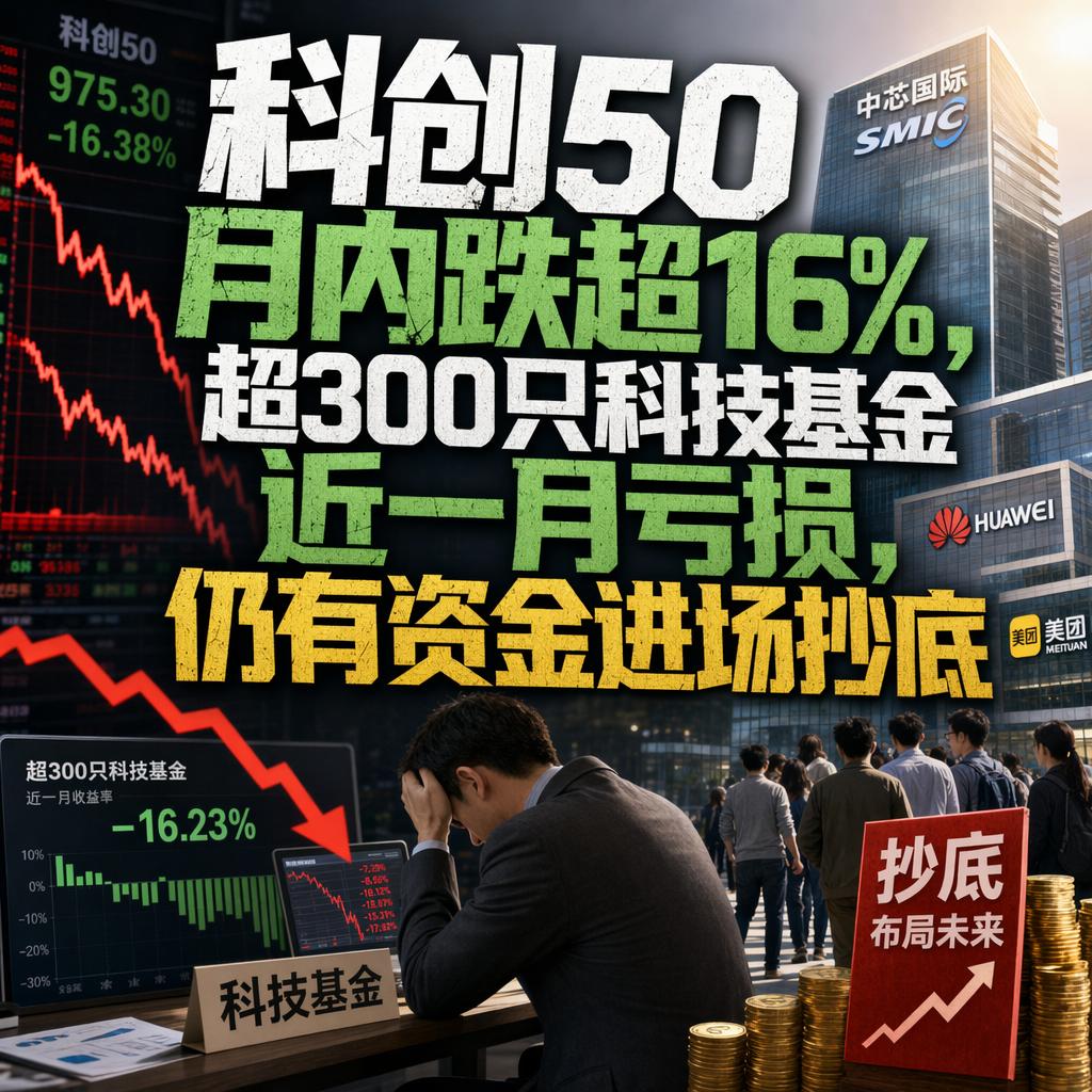 有粉丝在后台私信我：科创50一个月跌超16%，超300只科技基金亏钱，是不是科技