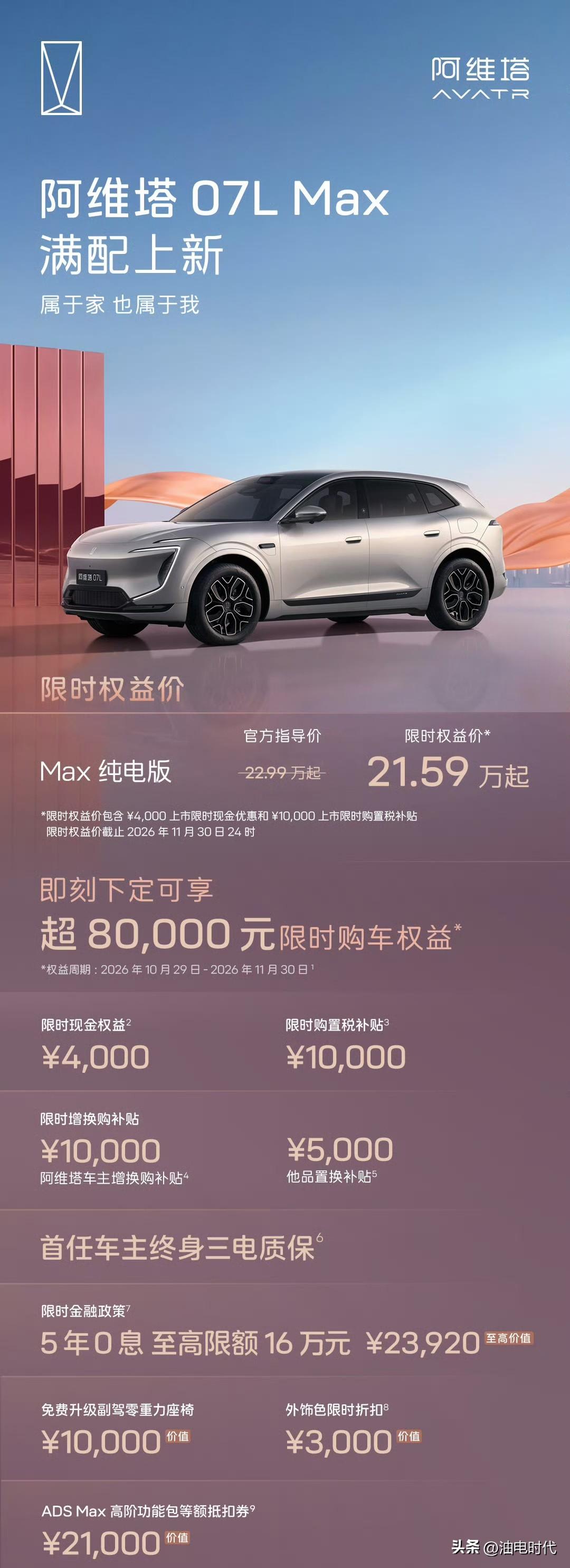 阿维塔07LMax 纯电版价格来了，实在！
限时售价21.59万元
89.33k