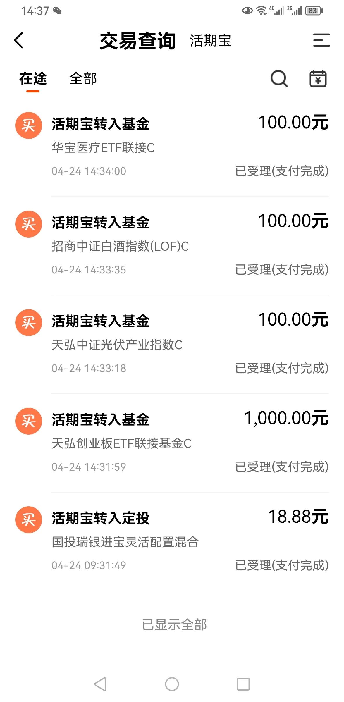 目前还没有看到明显的止跌信号，今天小幅加仓，具体如图，供参考。