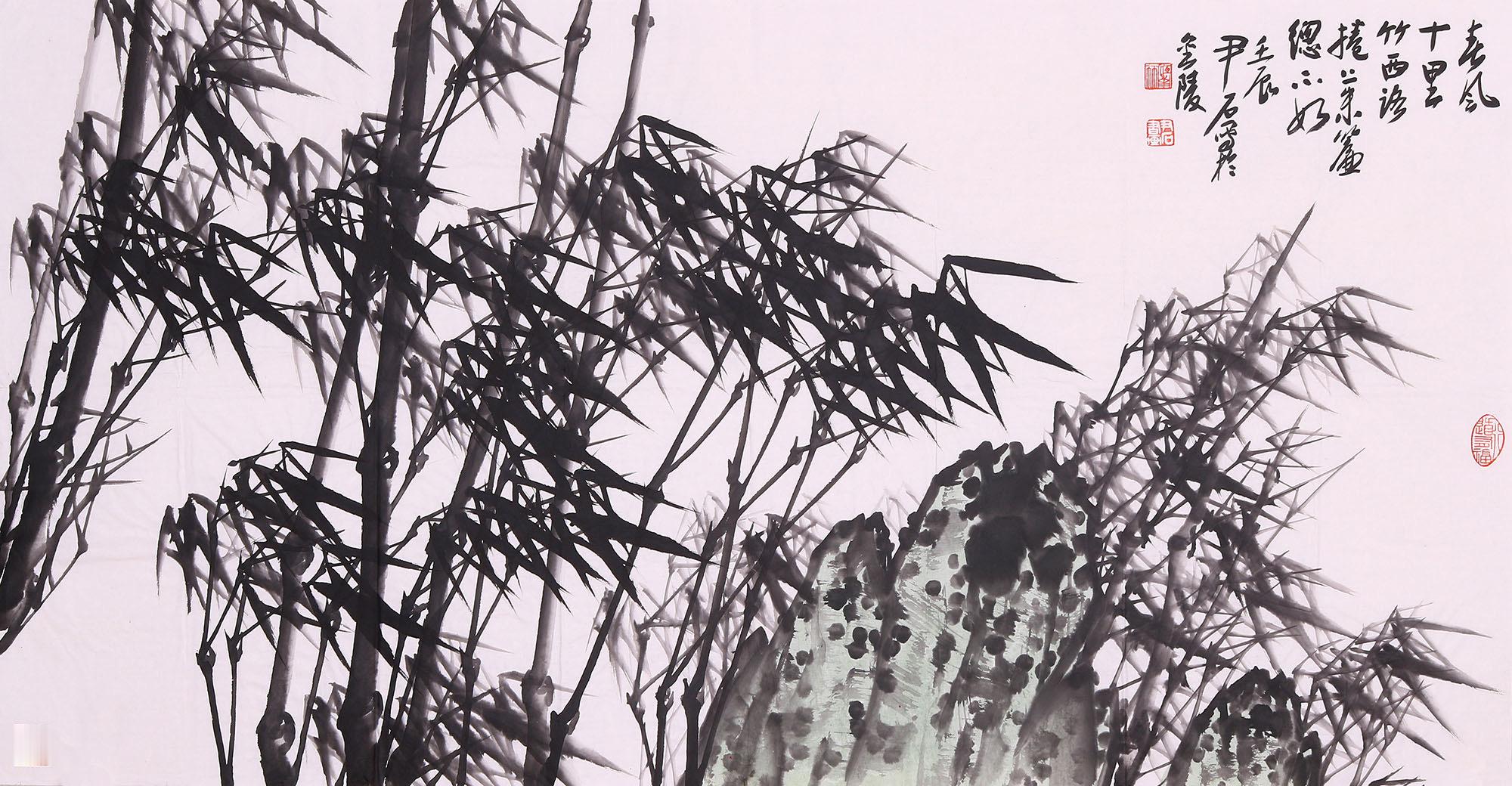 虚室生白，墨韵悠然中国画讲究“计白当黑”，此幅竹石图深得留白之妙。画面未着一笔背