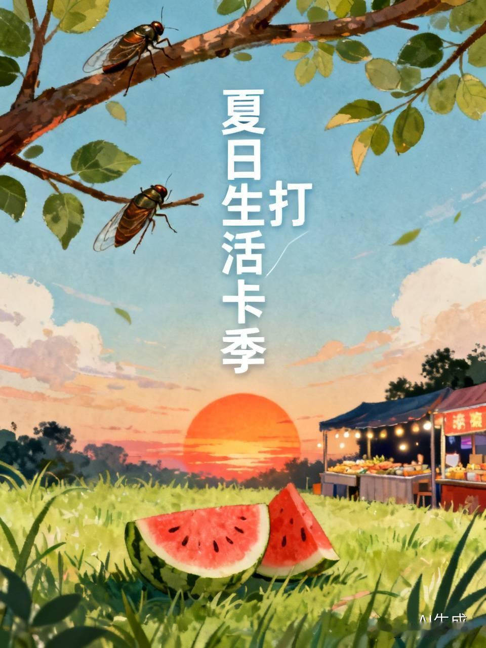 蝉鸣撕开盛夏，晚风裹着橘子汽水的清甜。晨起散步迎晨光，午后窝在空调房啃冰镇西瓜。