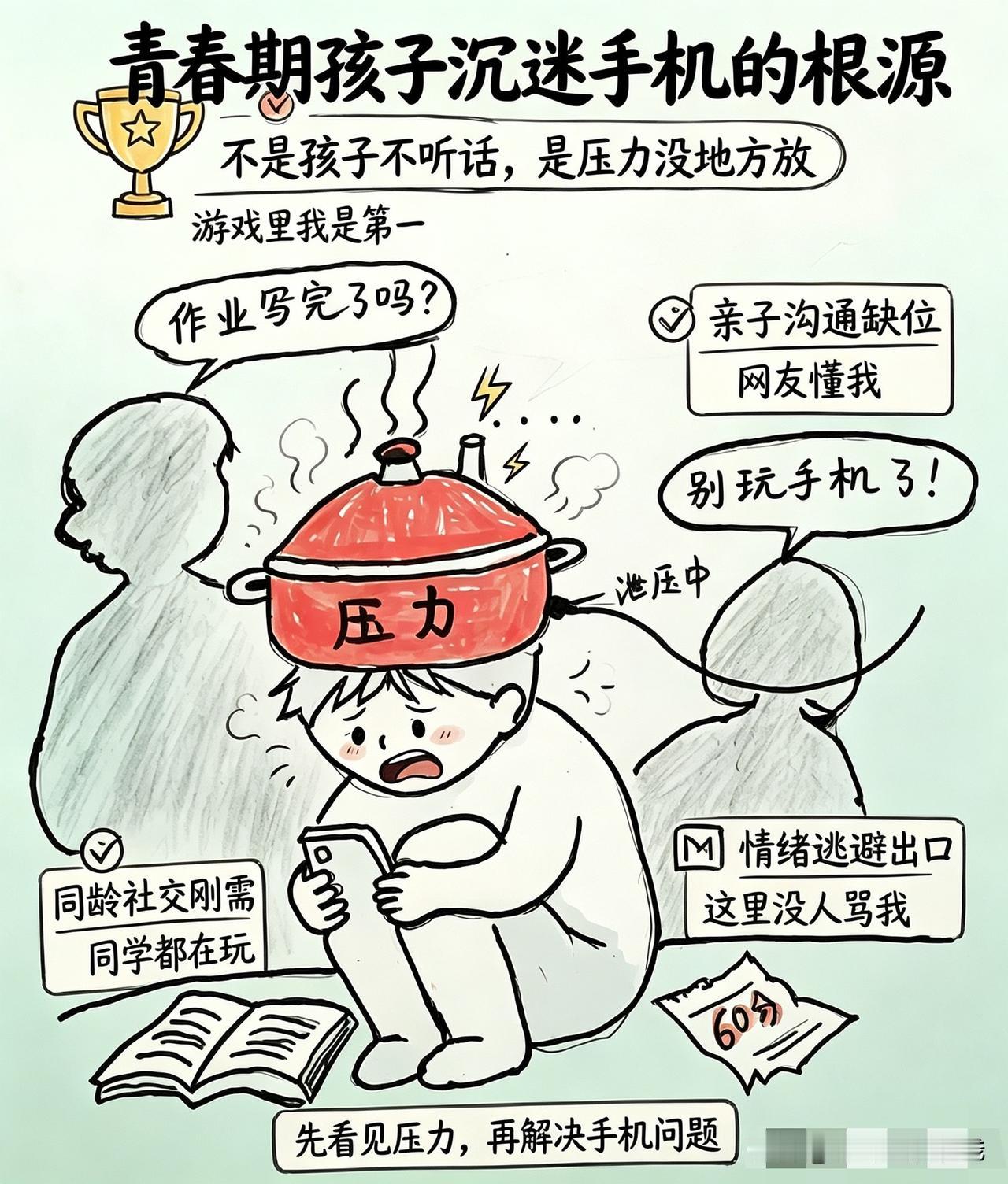 一张图带你看懂孩子爱玩手机的真正原因。很多家长只看到孩子沉迷手机，却没看到手机背