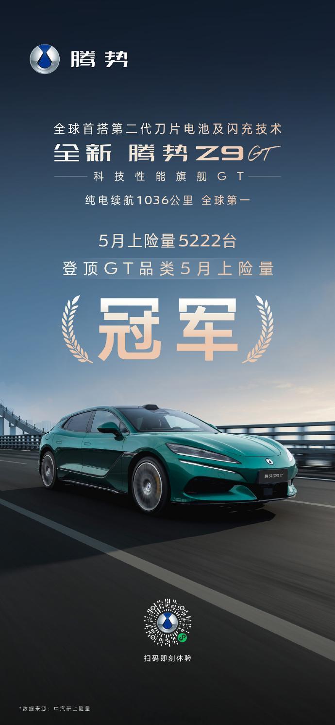 全新腾势Z9GT5月上险量5222台