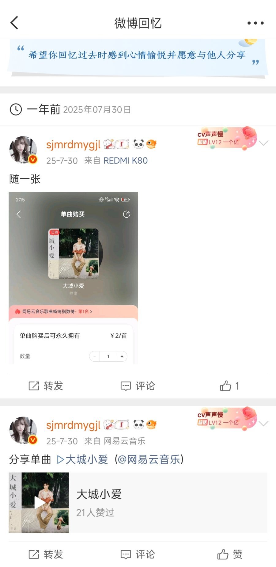 嘿嘿嘿嘿嘿嘿，大城小爱一年惹，我也有纪念！！ 