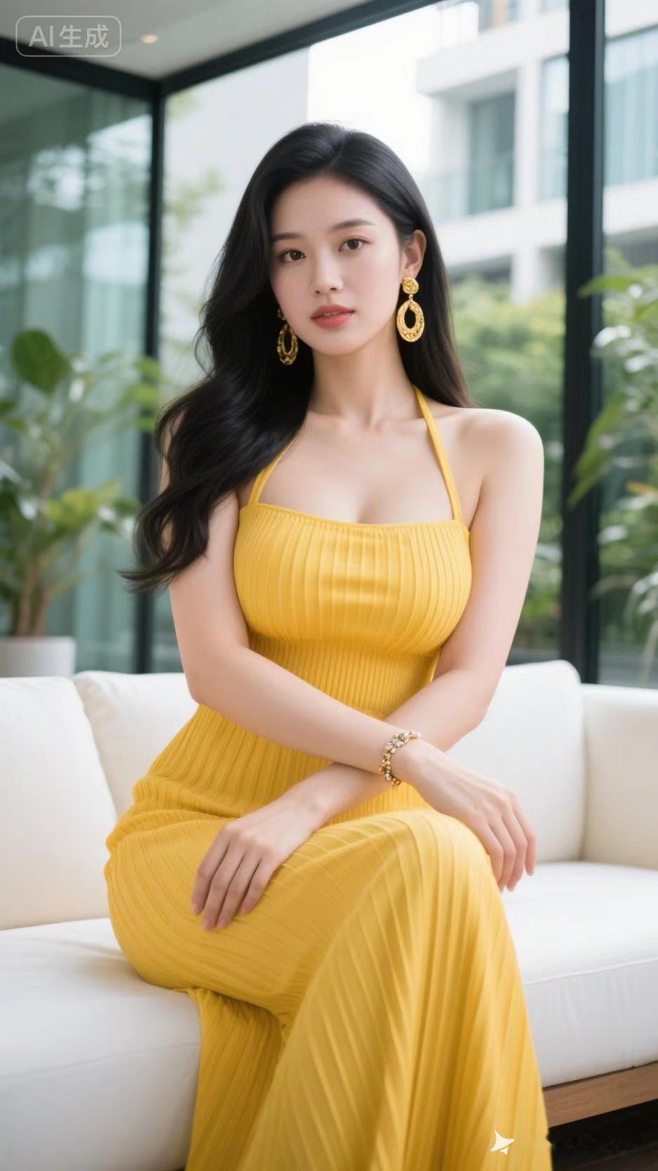 优雅黄裙，都市风尚，尽显女性魅力