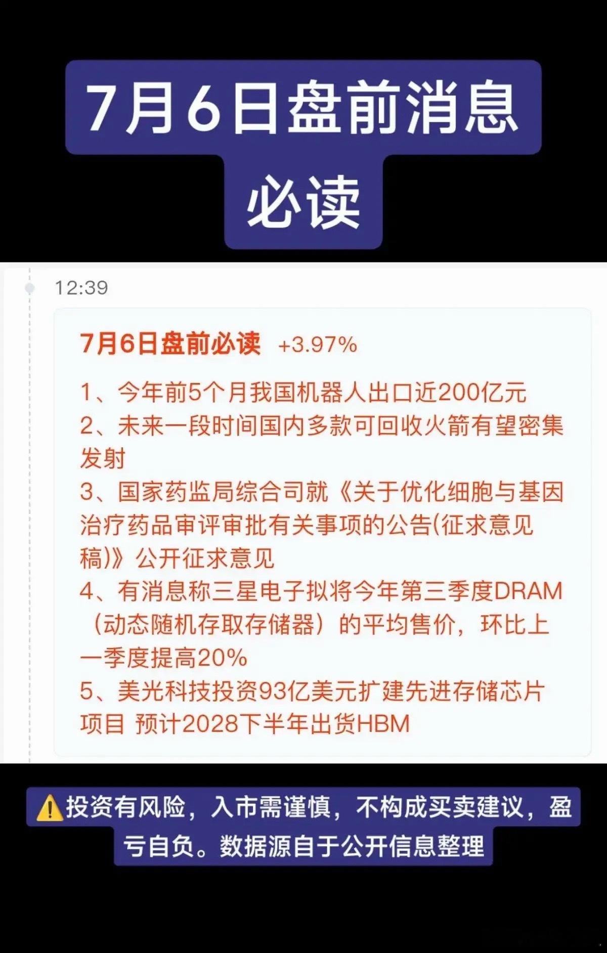 7.6周一  最新：财经热点+信息参考！1.机器人，出口暴增2.卫星互联网，多款