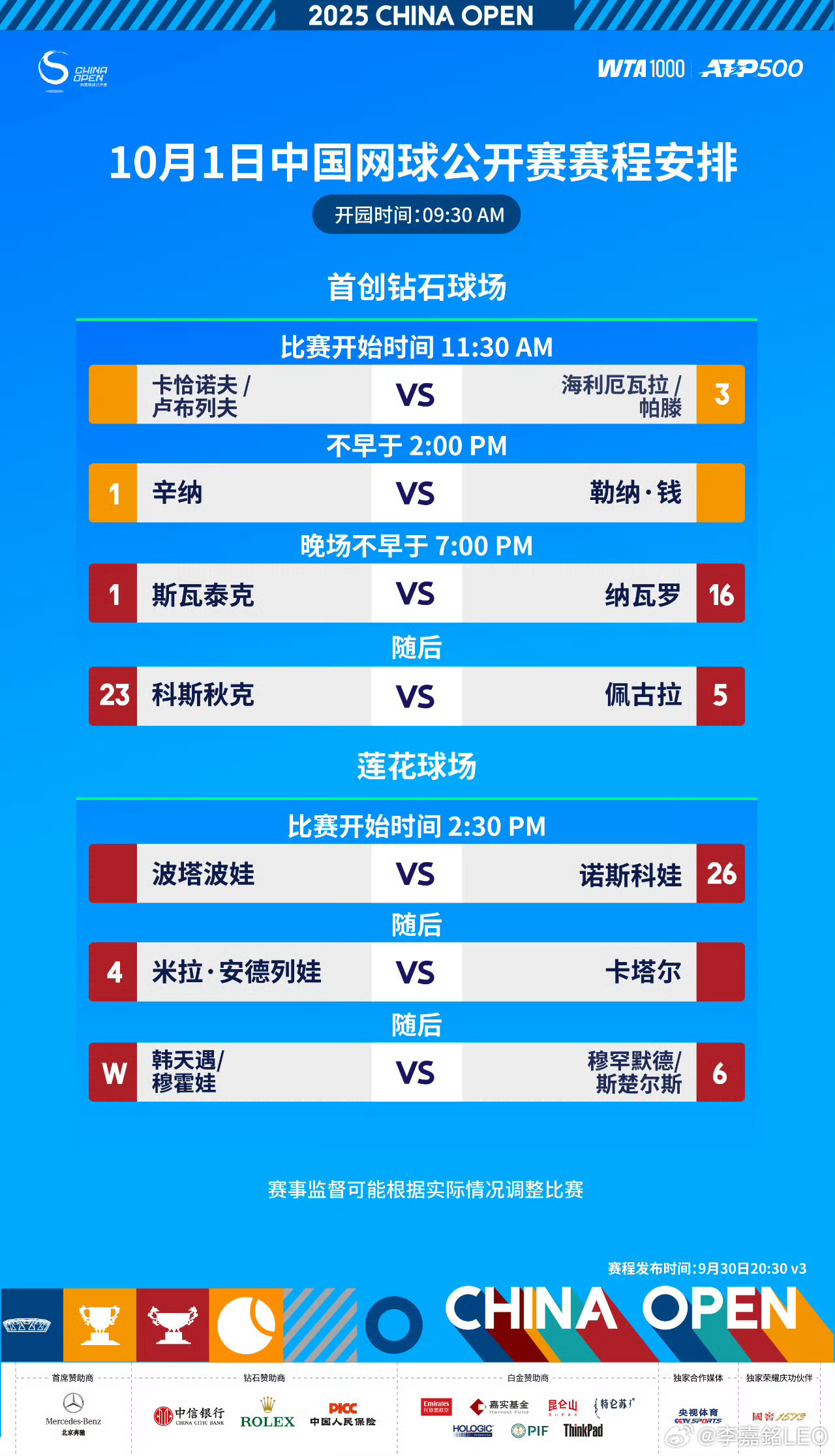 国庆节快乐，正赛第八天！今天最后一天在莲花球场坐班！WTA：2单1双，重点关注下