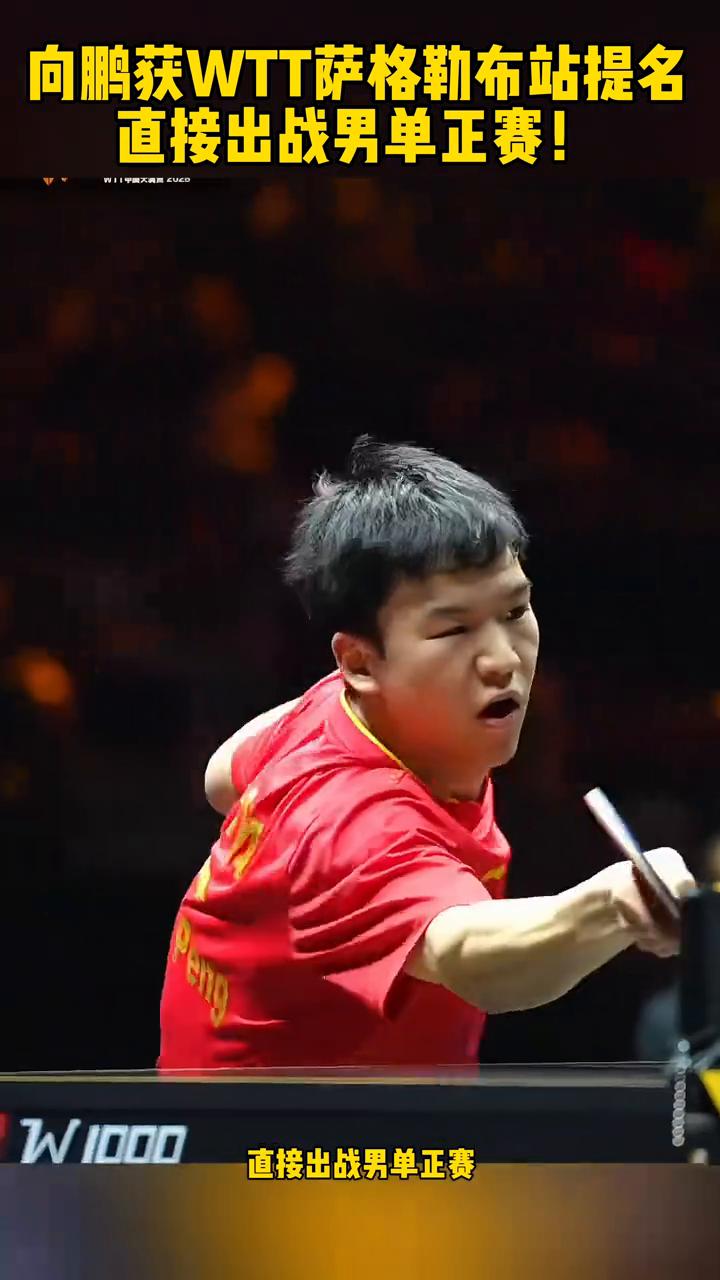 国乒男团在男单决赛，向鹏凭借出色的表现获得WT萨格勒布战提名，直接出战男单正赛，