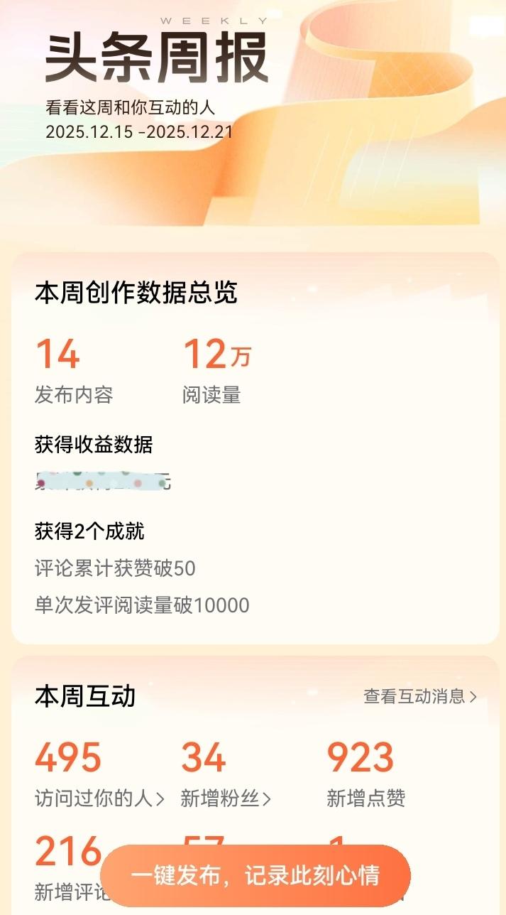 马上元旦了，自己又写了一年头条，第一次看到周报阅读达到了12万，算是给了自己一个