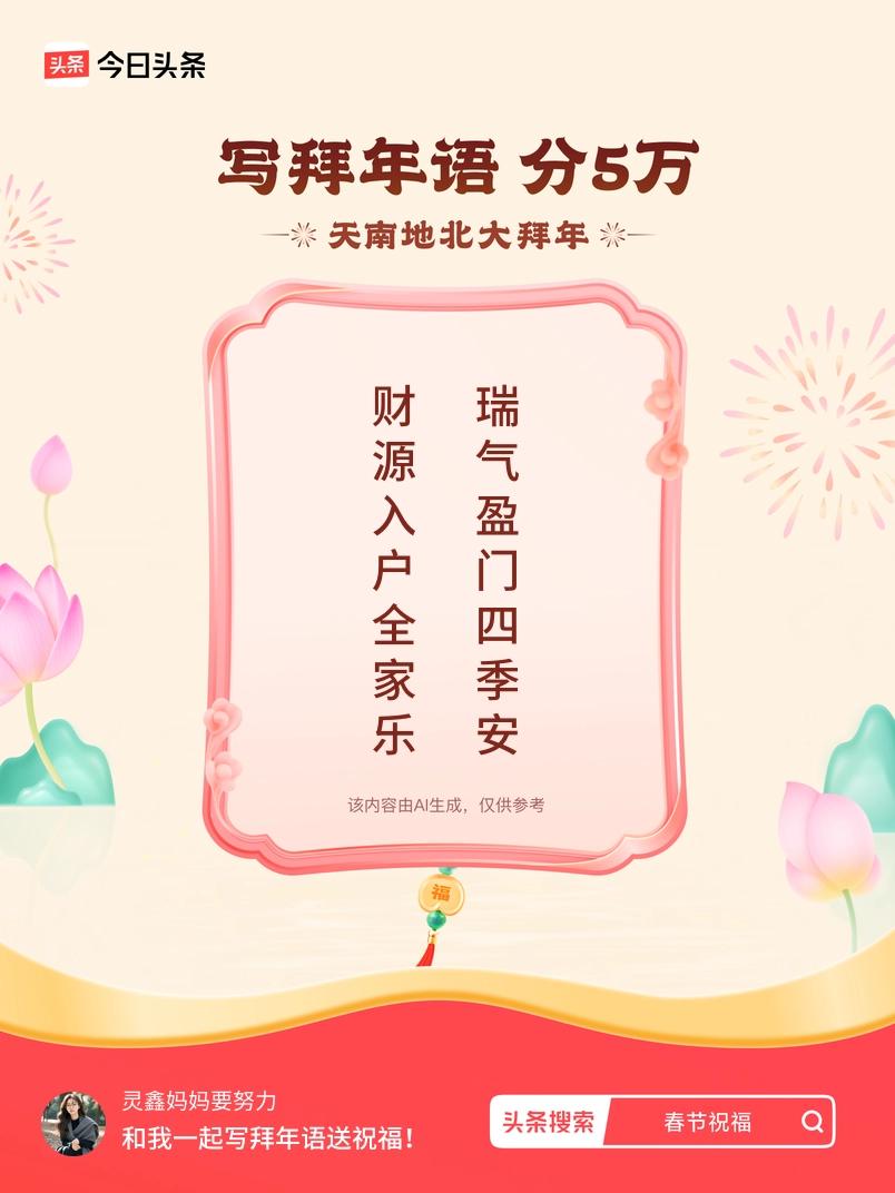 写拜年语送祝福新春拜年送祝福！我的祝福是：“财源入户全家乐，瑞气盈门四季安”！快