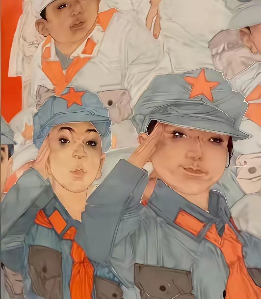 某美术馆的长征主题展上，展出的作品《新时代的长征路之星星火》。 